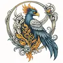 A tattoo of a phoenix rising from the ashes, representing overcoming alcoholism and starting anew, with Irish elements like Claddagh and Celtic patterns tattoo design idea