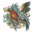 A tattoo of a phoenix rising from the ashes, representing overcoming alcoholism and starting anew, with Irish elements like Claddagh and Celtic patterns tattoo design idea