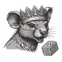 A river rat wearing a crown and holding a brick in its mouth tattoo design idea