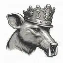 A river rat wearing a crown and holding a brick in its mouth tattoo design idea