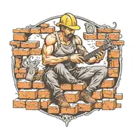 A detailed tattoo of a bricklayer laying bricks with musical notes flowing around them tattoo design idea