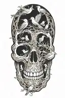 An abstract representation of death by alcoholism intertwined with birds tattoo design idea