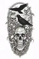 An abstract representation of death by alcoholism intertwined with birds tattoo design idea