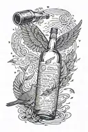 A bird flying out of a bottle of alcohol, leaving a trail of song lyrics in its wake tattoo design idea