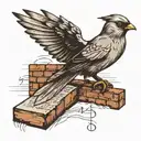 A bird with a quill pen writing a song lyric on a brick wall tattoo design idea