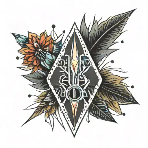 traditional arrowhead with an Indian paint brush and fireflies  tattoo design idea