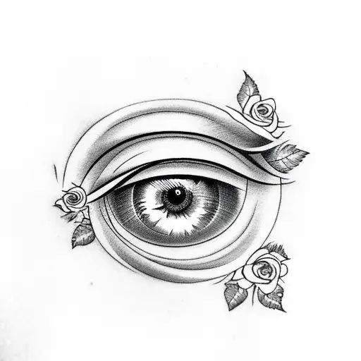eye with roses and fire tattoo design idea
