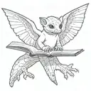flying lemur from avatar the last airbender.  Has wings open and is reading a book tattoo design idea