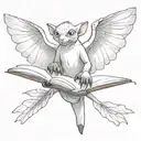 flying lemur from avatar the last airbender.  Has wings open and is reading a book tattoo design idea