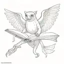 flying lemur with wings open and reading a book tattoo design idea