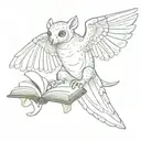 flying lemur with wings open and reading a book tattoo design idea