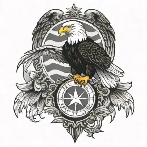 American flagm bald eagle with the square and compass inserted somehow. Edges should be faded   tattoo design idea