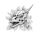 dinosaur skull with lilacs tattoo design idea