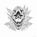 dinosaur skull with lilacs tattoo design idea