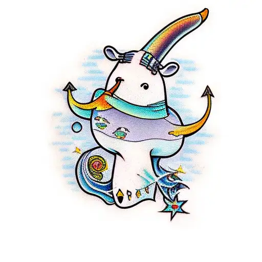 An intelligent hippy with a narwhal companion in a traditional tattoo style tattoo design idea