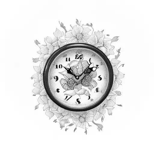 clock with Daffodils birth 2007 March 30 tattoo design idea