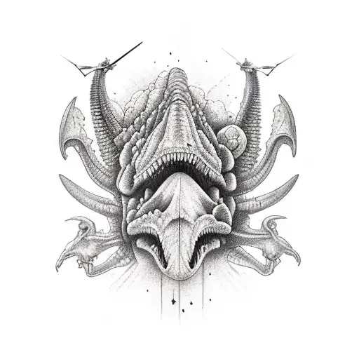 dinosaur skull and helicopter tattoo design idea