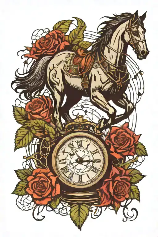 horse in motion, spider web, hourglass, kalpavriksha tree branches.  tattoo design idea