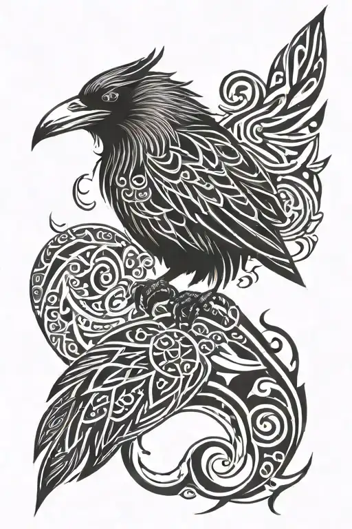viking raven sitting tattoo design idea