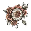 rose and clock face tattoo design idea
