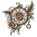 rose and clock face tattoo design idea