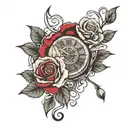 rose and clock face tattoo design idea