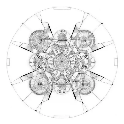 circuit board, five empty circles tattoo design idea