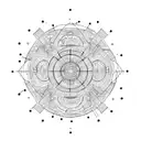 circuit board, five empty circles tattoo design idea