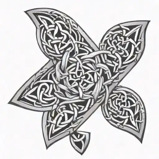 Math symbols morphing into intricate Celtic knotwork tattoo design idea