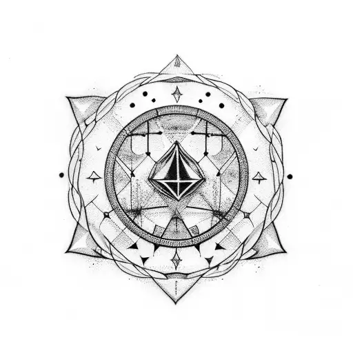 Alchemy symbol intertwined with constellations tattoo design idea