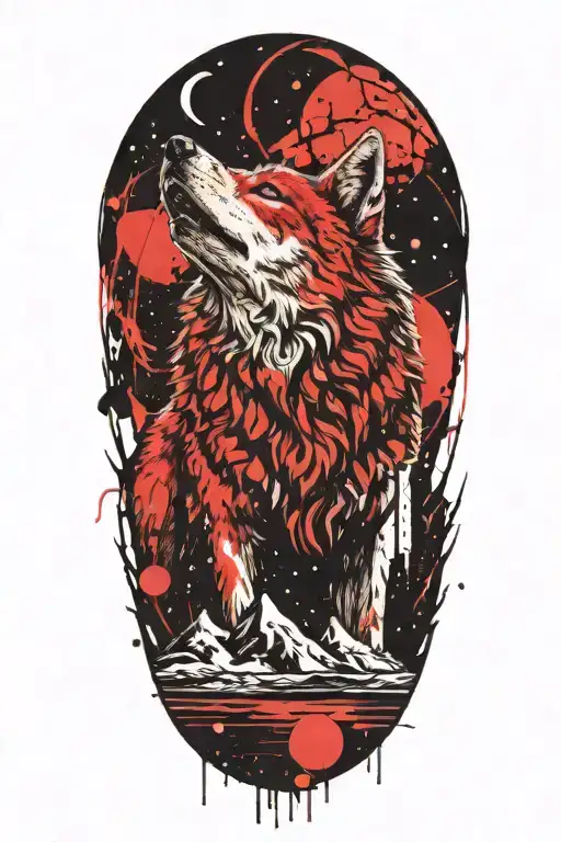 howling wolf  with space theme tattoo design idea