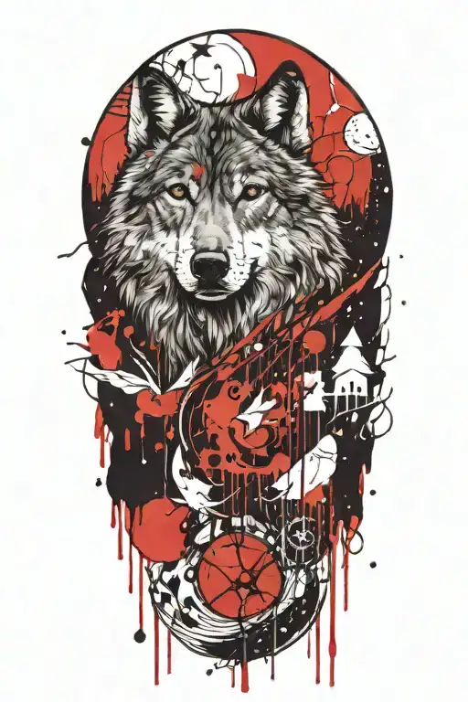 Wolf And Moon Night Sky tattoo design idea