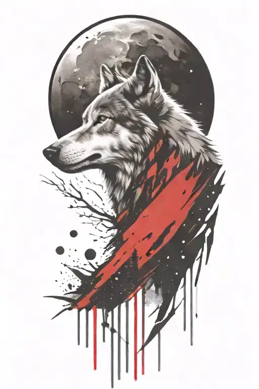 howling wolf  with space theme tattoo design idea