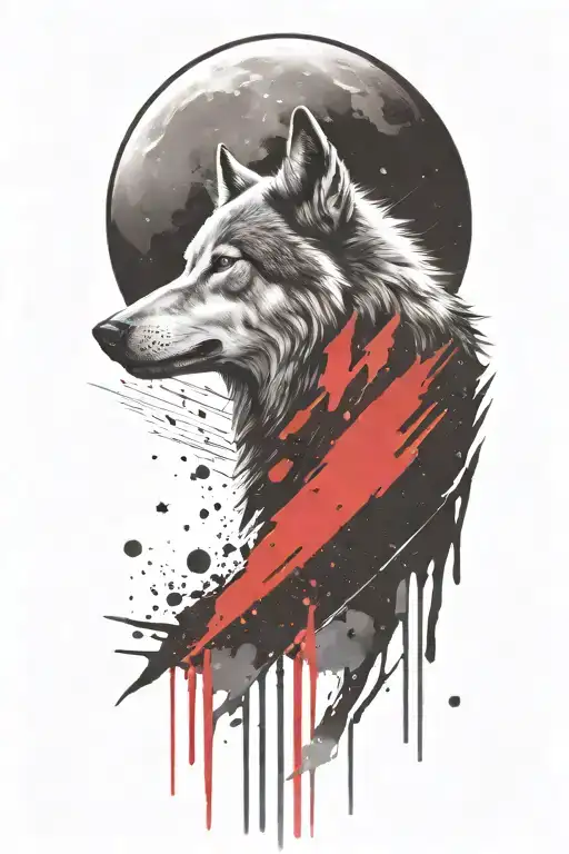 howling wolf  with space theme tattoo design idea