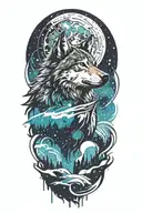 howling wolf  with space theme tattoo design idea