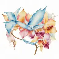 blue porcelin, water color, orchid, paper crane flying tattoo design idea