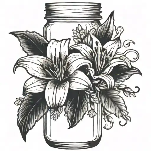 lily and Heather in a Mason jar tattoo design idea