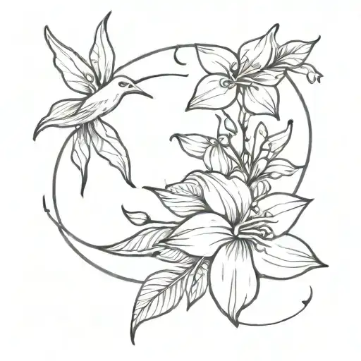 Night blooming jasmine with wyverns flying among the stars tattoo design idea