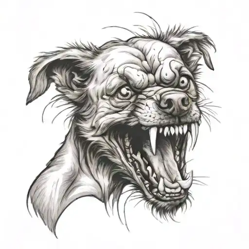 Angry dog is bitting the human heart  tattoo design idea
