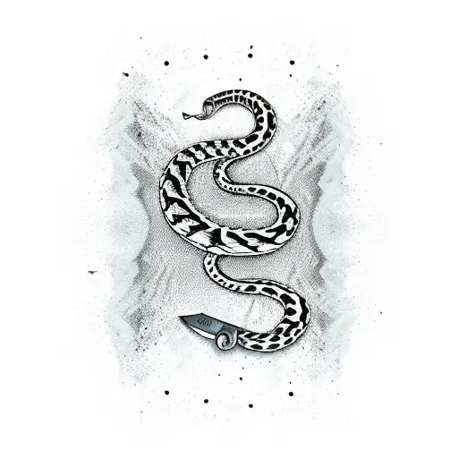 knife with the word karma on it with a snake climbing up the knife tattoo design idea