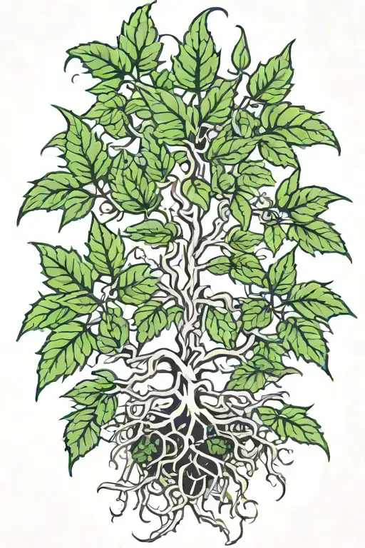 weed plant with roots tattoo design idea