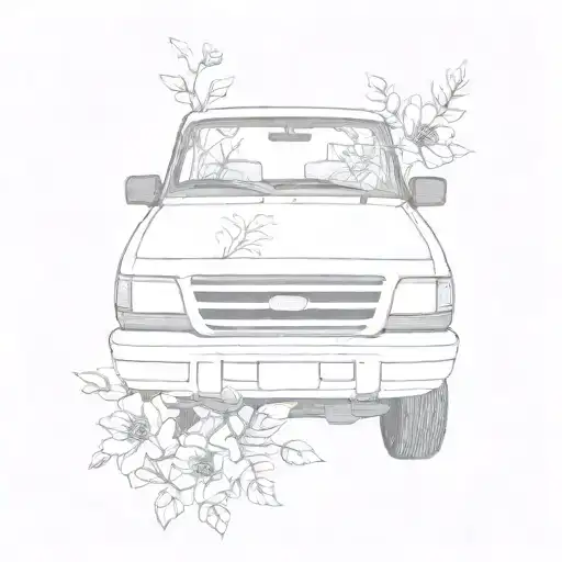 front of 2001 ford ranger with flowers growing tattoo design idea