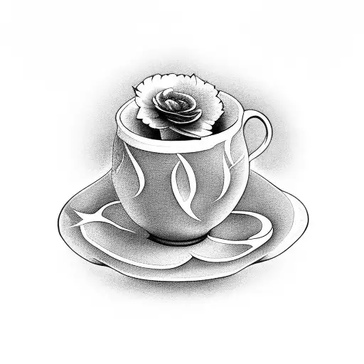 cup with camellias tattoo design idea