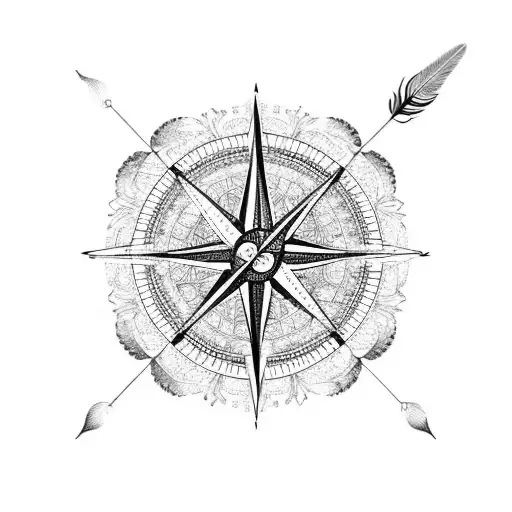 compass, trishul and peacock feather Indian motifs  tattoo design idea