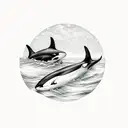 orca swimming with two baby orcas underneath the moonlight tattoo design idea