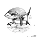 orca swimming with two baby orcas underneath the moonlight tattoo design idea
