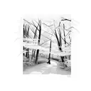 A hiking trail winding through a forest with cherry blossom trees tattoo design idea