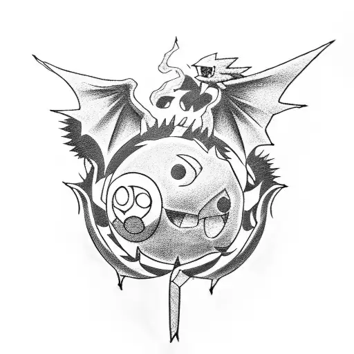 war with pokemon, one piece, hunter x hunter, death note, dragon ball,  tattoo design idea