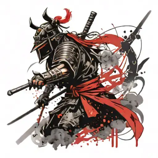 dark samurai warrior standing tattoo design idea