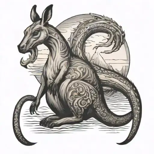 kangaroo and loch ness monster tattoo design idea
